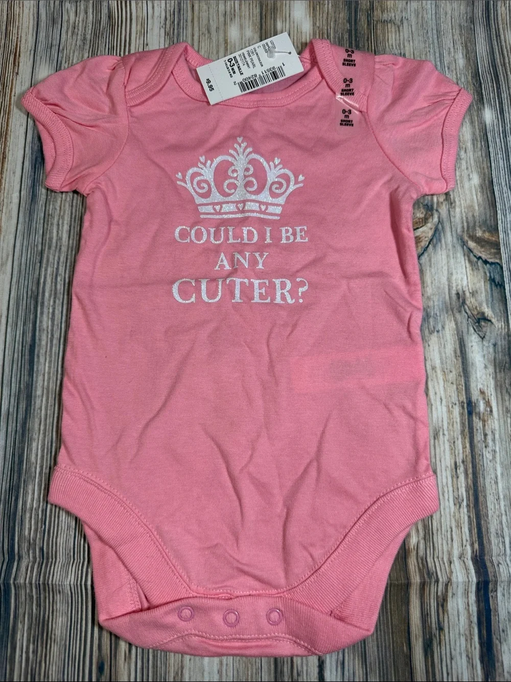 The Children's Place Pink Short-Sleeve Bodysuit with Glitter Crown Graphic